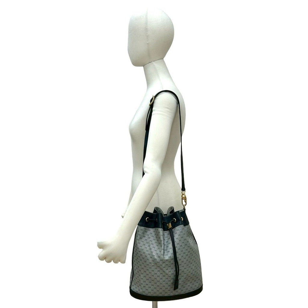 Gucci Vintage Micro GG Logo Leather Drawstring Shoulder Bag Navy — view 2