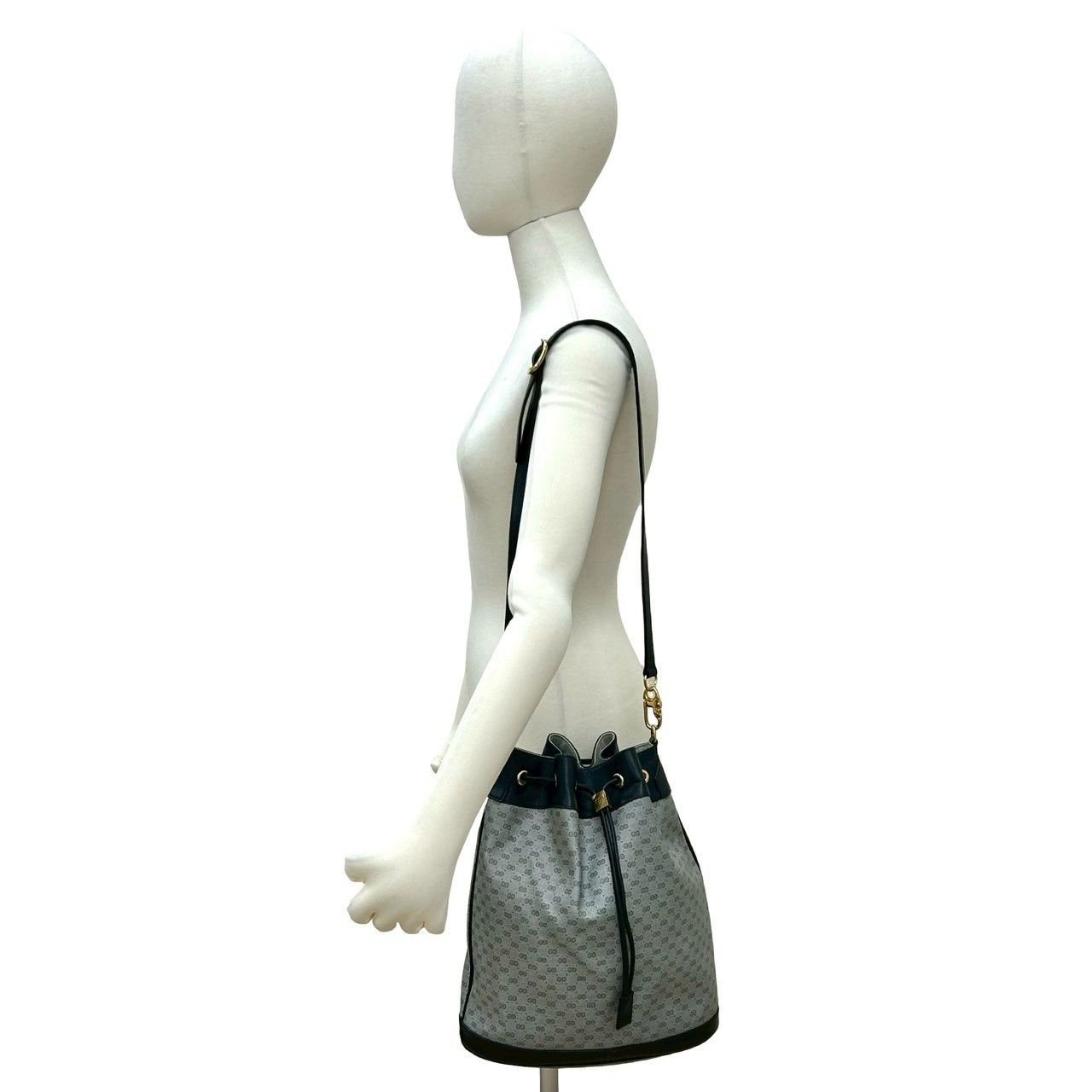 Gucci Vintage Micro GG Logo Leather Drawstring Shoulder Bag Navy — view 2