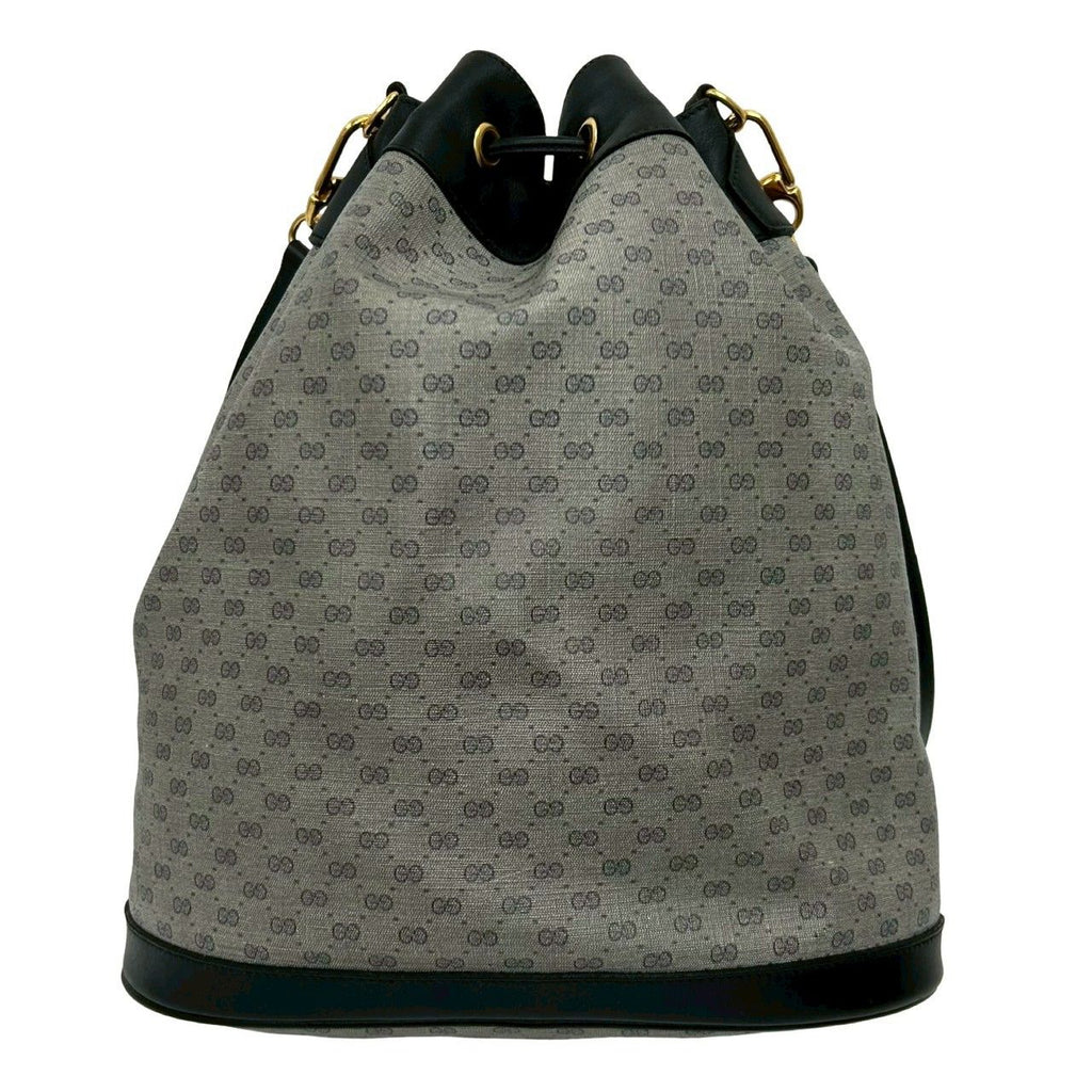 Gucci Vintage Micro GG Logo Leather Drawstring Shoulder Bag Navy — view 3