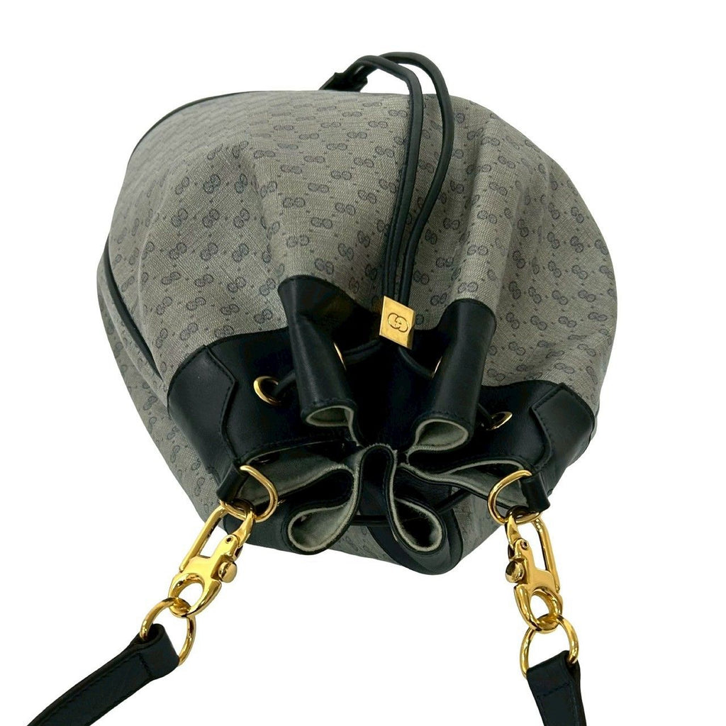 Gucci Vintage Micro GG Logo Leather Drawstring Shoulder Bag Navy — view 4
