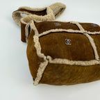 Chanel CC Logo Shoulder Bag Brown Shearling Suede Vintage — view 8
