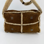 Chanel CC Logo Shoulder Bag Brown Shearling Suede Vintage — view 2