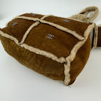 Chanel CC Logo Shoulder Bag Brown Shearling Suede Vintage — view 9