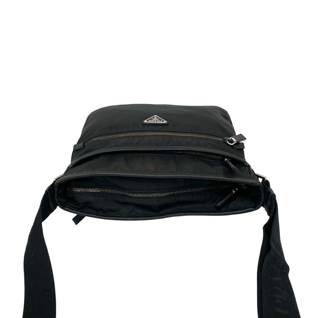 Prada Triangle Logo Nylon Saffiano Leather Shoulder Bag Crossbody Black — view 4