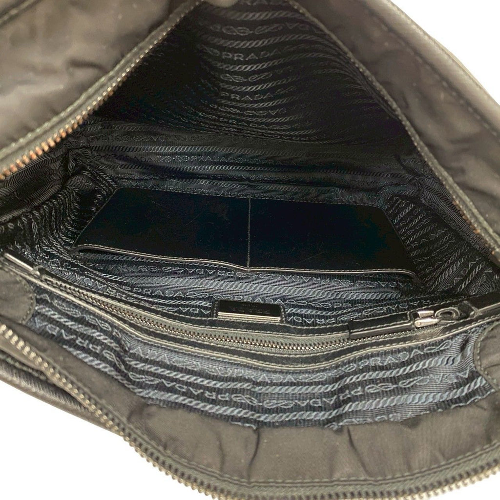 Prada Triangle Logo Nylon Saffiano Leather Shoulder Bag Crossbody Black — view 9