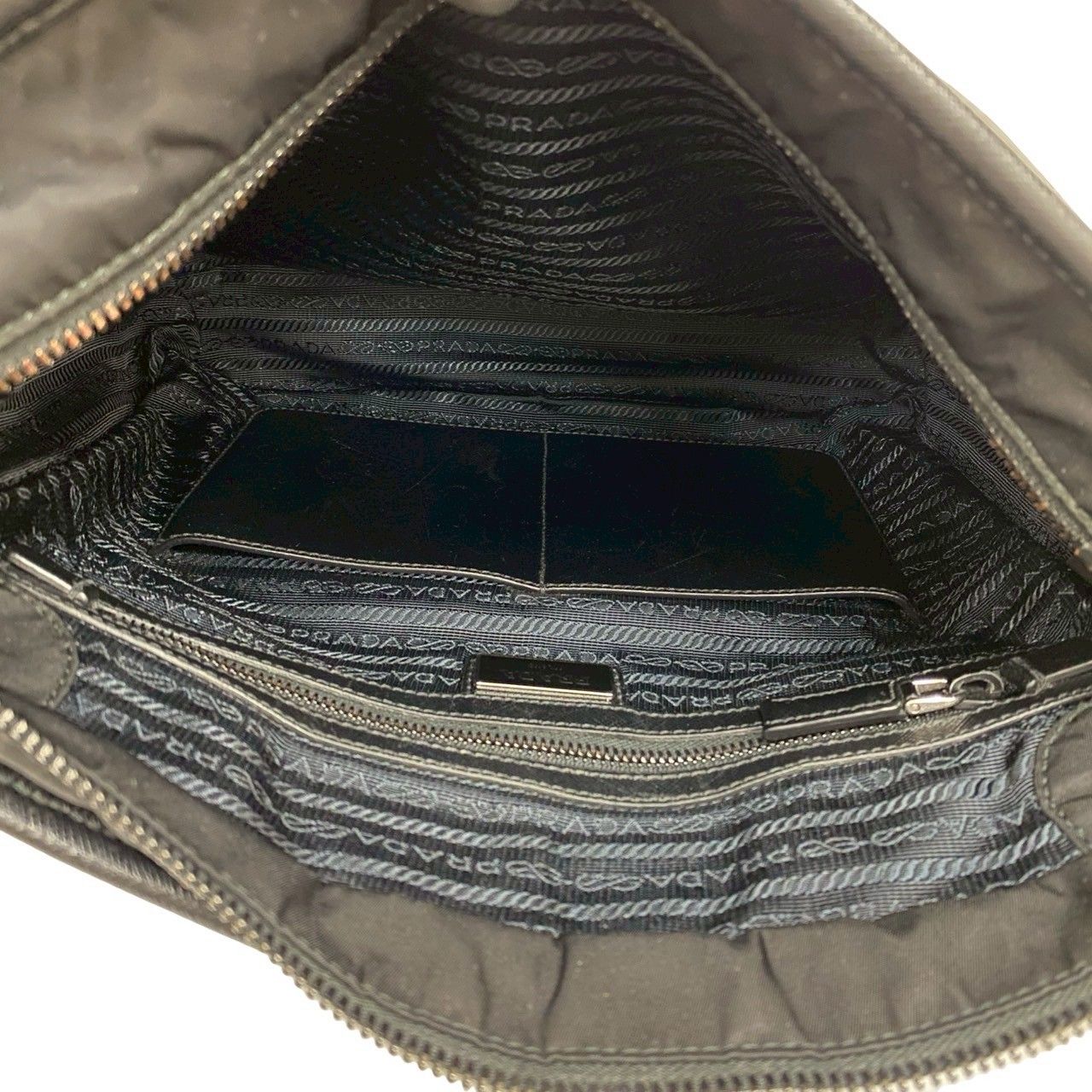 Prada Triangle Logo Nylon Saffiano Leather Shoulder Bag Crossbody Black — view 9