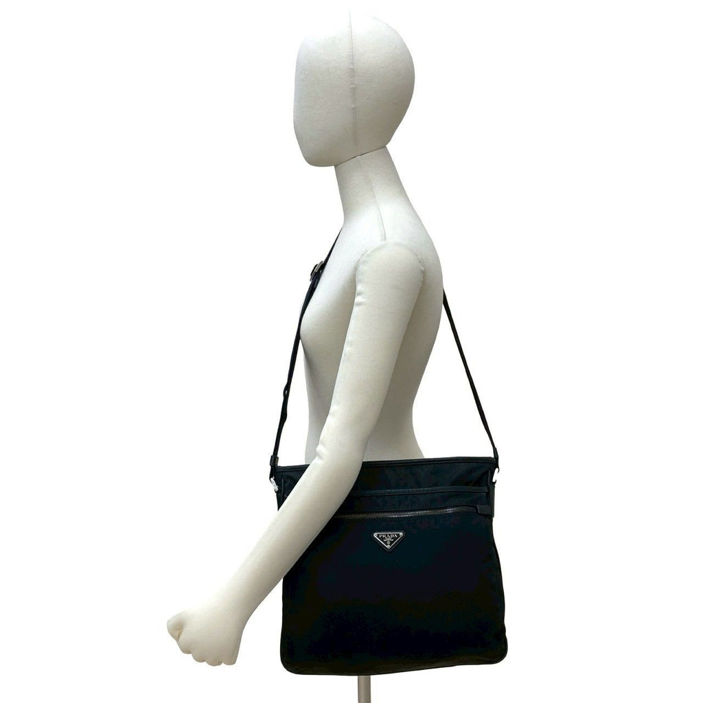 Prada Triangle Logo Nylon Saffiano Leather Shoulder Bag Crossbody Black — view 2