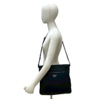Prada Triangle Logo Nylon Saffiano Leather Shoulder Bag Crossbody Black — view 2