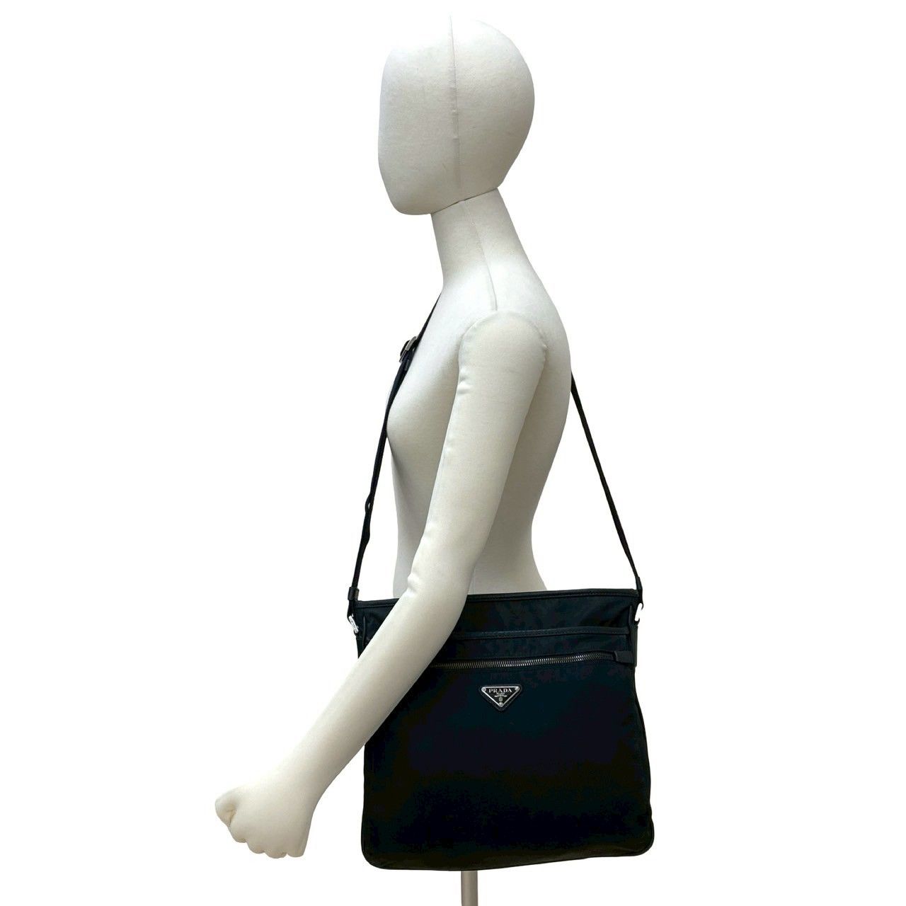 Prada Triangle Logo Nylon Saffiano Leather Shoulder Bag Crossbody Black — view 2