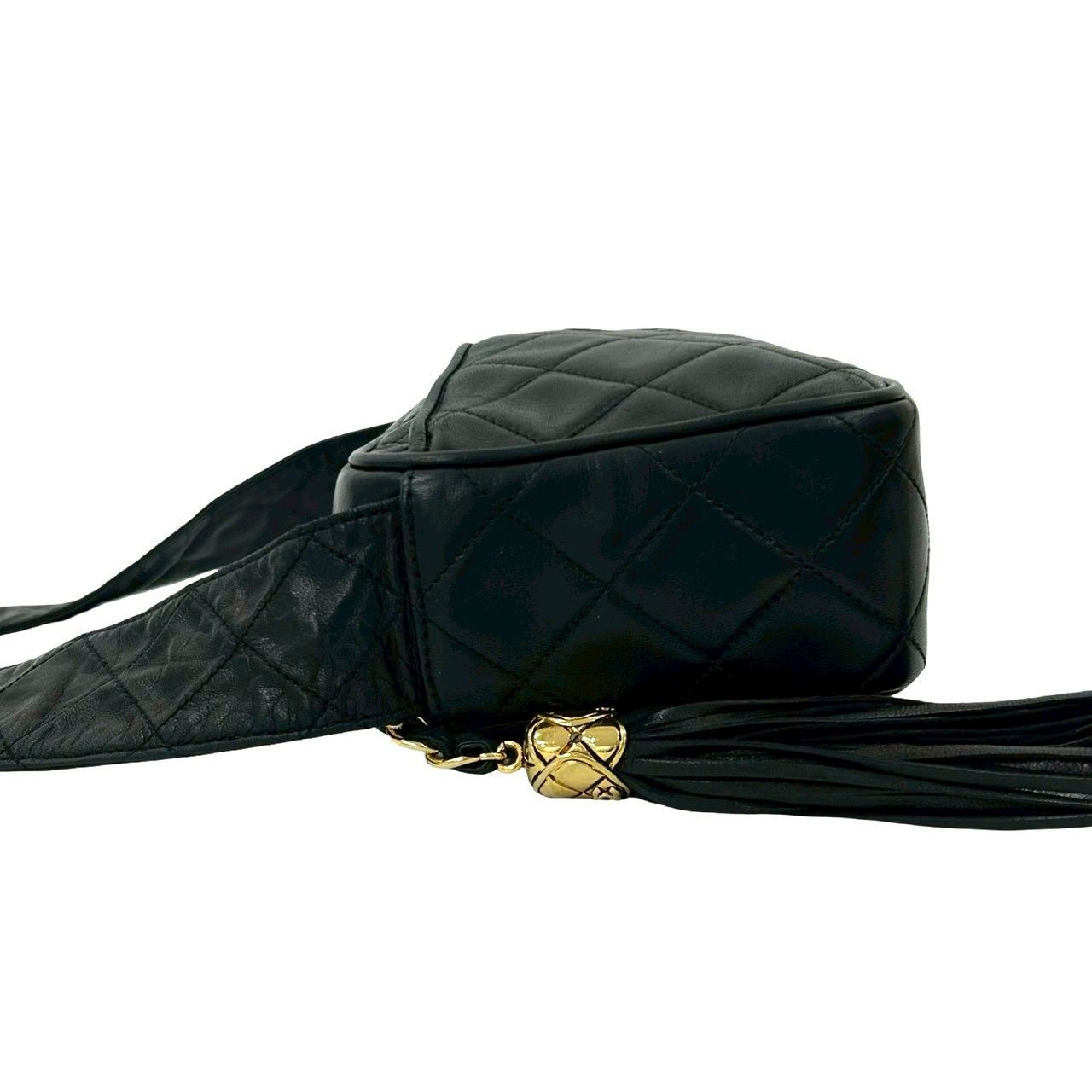 Chanel Quilted CC Logo Fringe Tassel Lambskin Mini Shoulder Bag Black — view 5