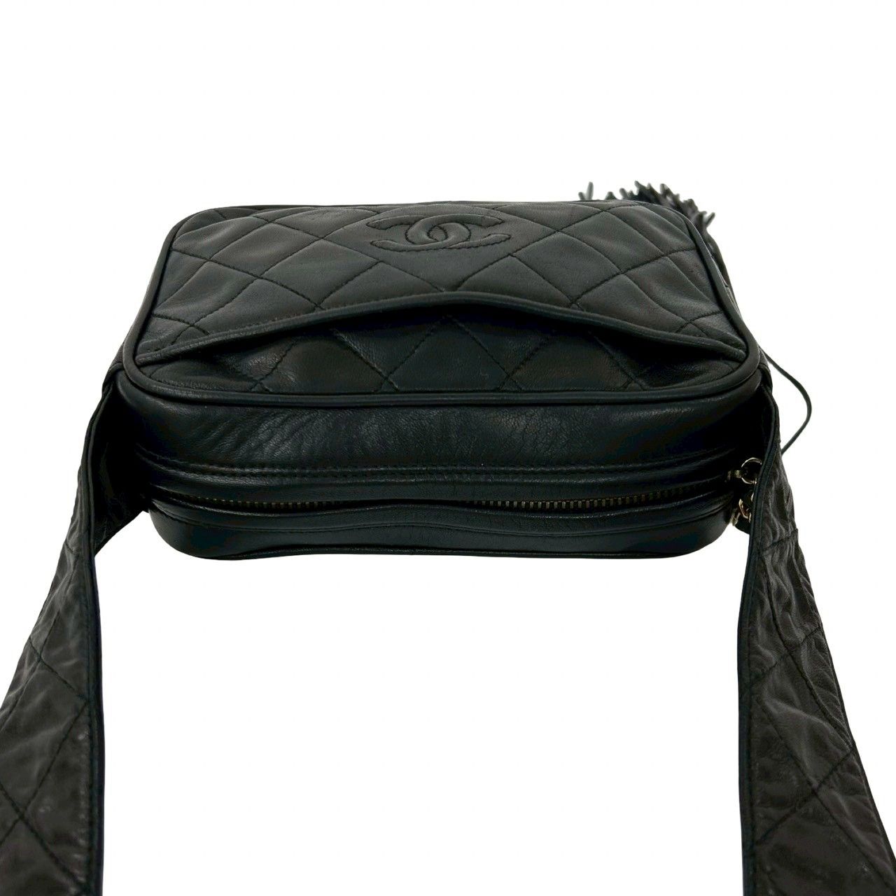Chanel Quilted CC Logo Fringe Tassel Lambskin Mini Shoulder Bag Black — view 4