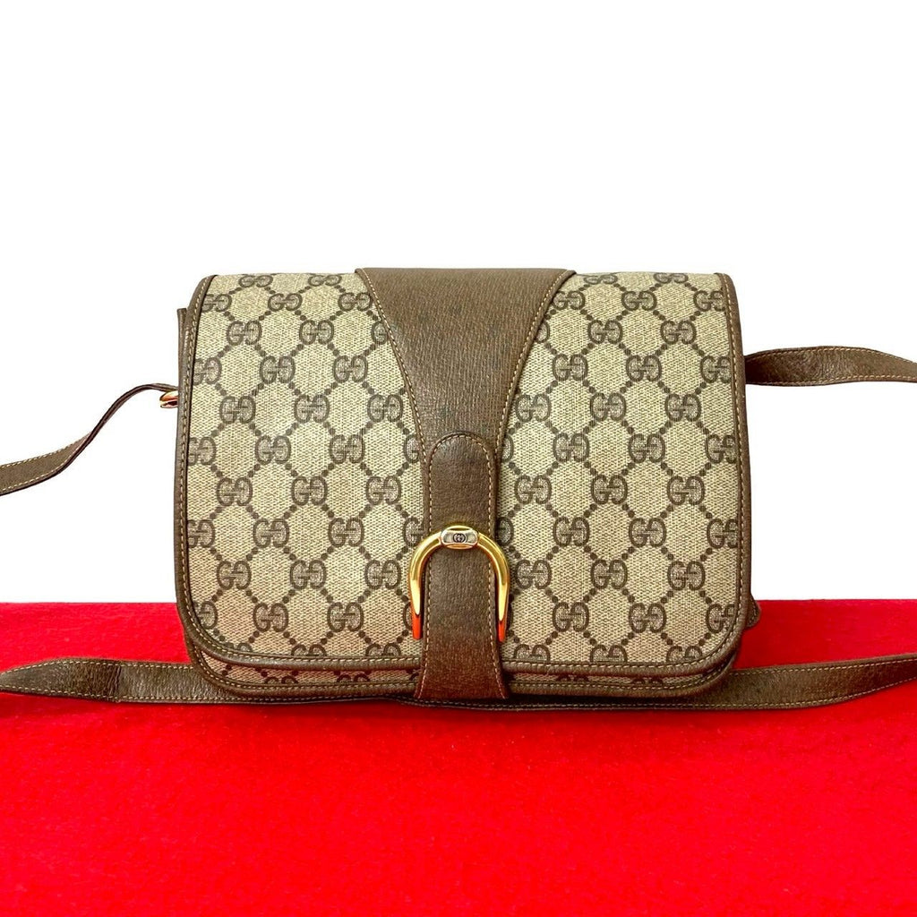 Gucci Vintage GG Logo Leather Shoulder Bag Pochette Crossbody Brown