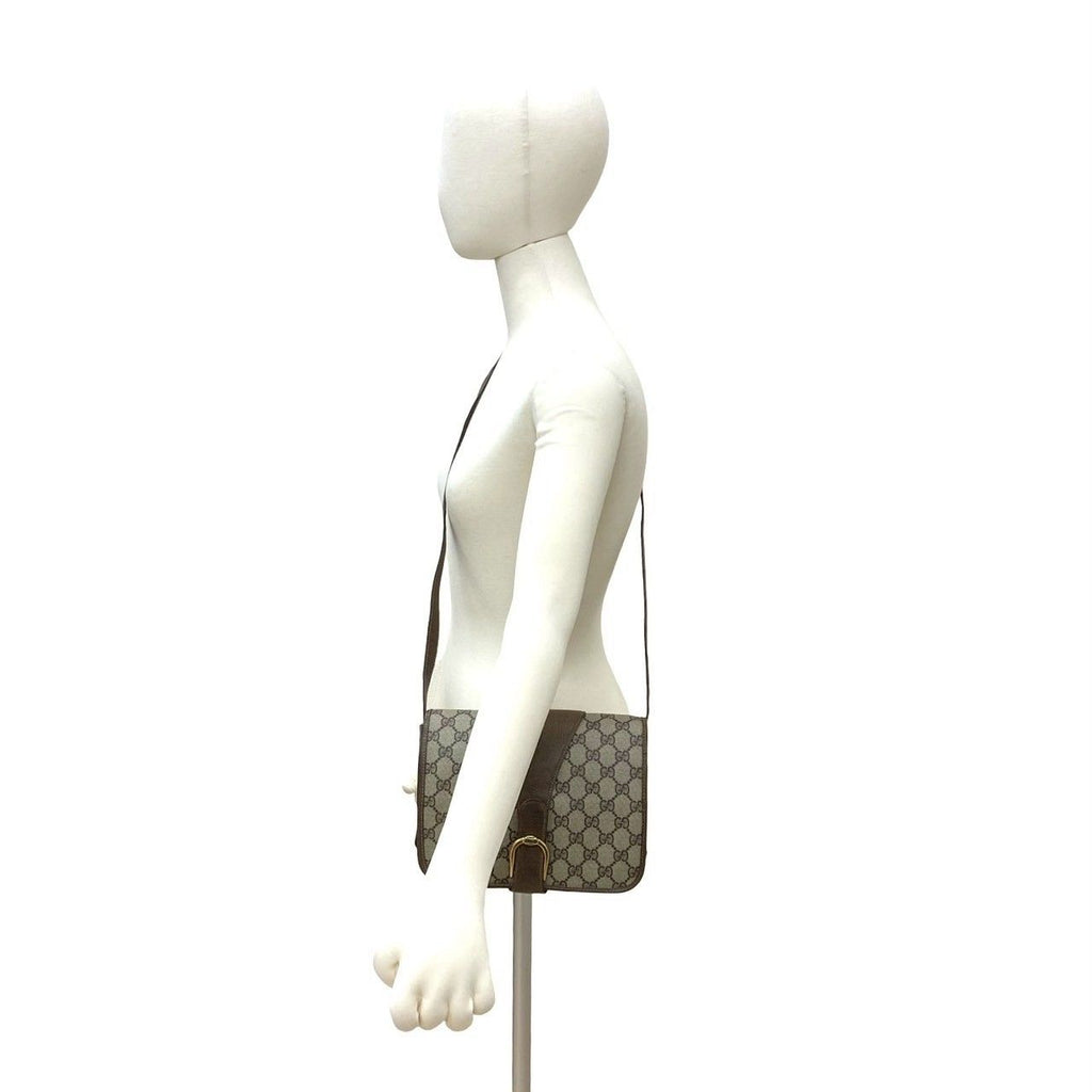 Gucci Vintage GG Logo Leather Shoulder Bag Pochette Crossbody Brown — view 2