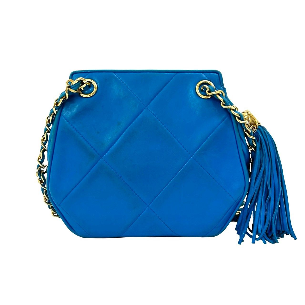 Chanel Card and CC Logo Fringe Lambskin Leather Chain Shoulder Bag Blue — view 3