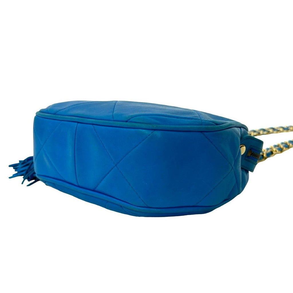 Chanel Card and CC Logo Fringe Lambskin Leather Chain Shoulder Bag Blue — view 8