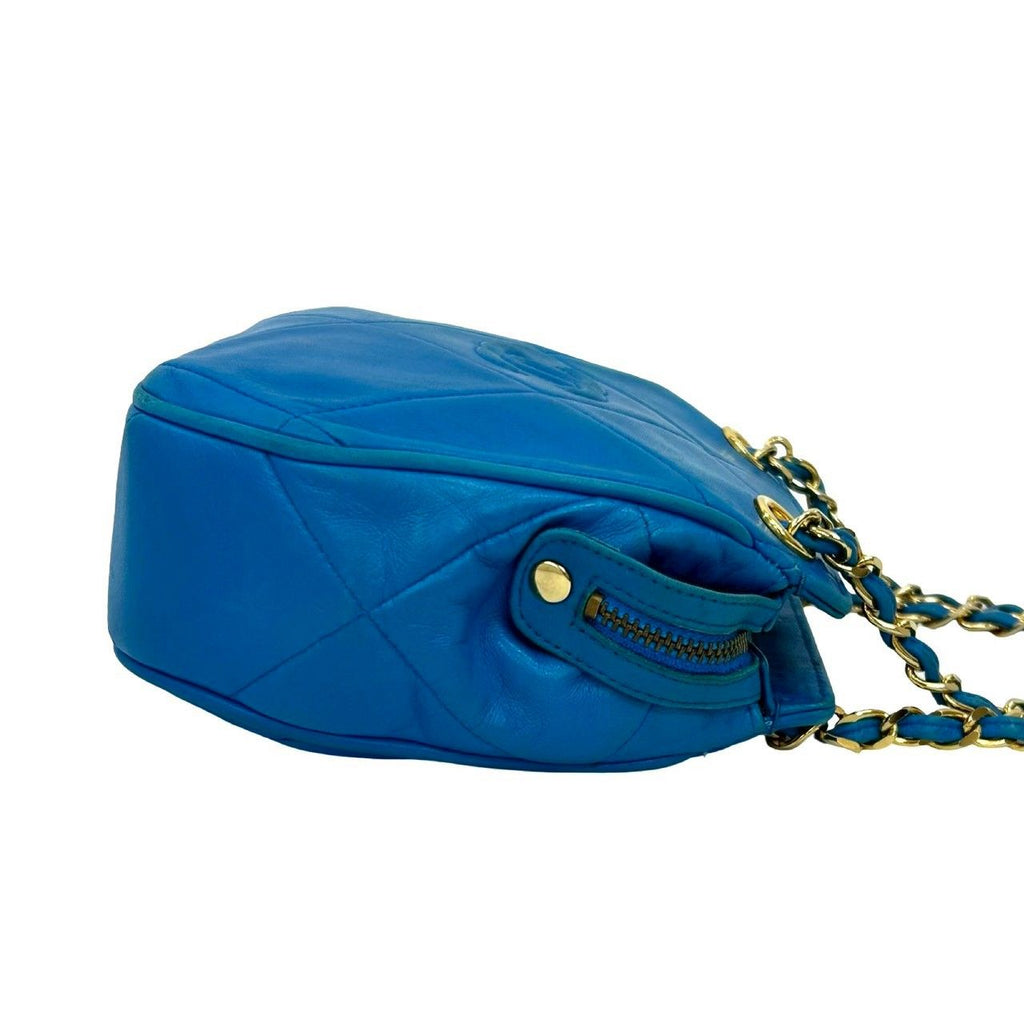 Chanel Card and CC Logo Fringe Lambskin Leather Chain Shoulder Bag Blue — view 6