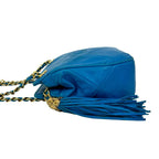 Chanel Card and CC Logo Fringe Lambskin Leather Chain Shoulder Bag Blue — view 5