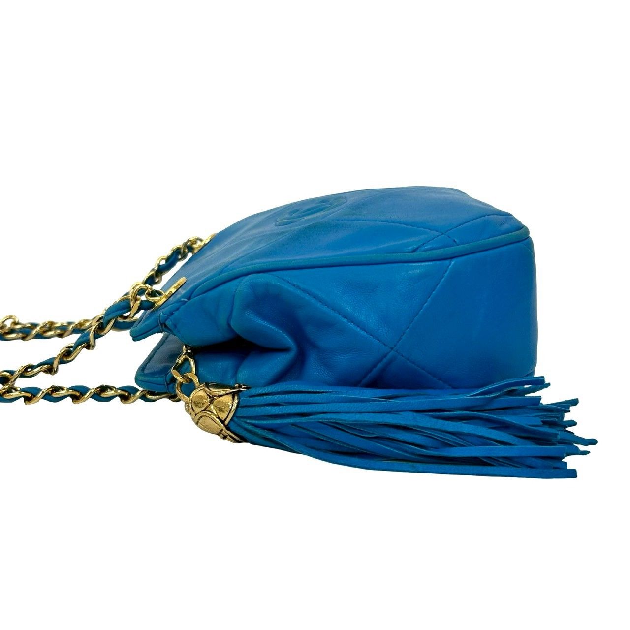 Chanel Card and CC Logo Fringe Lambskin Leather Chain Shoulder Bag Blue — view 5