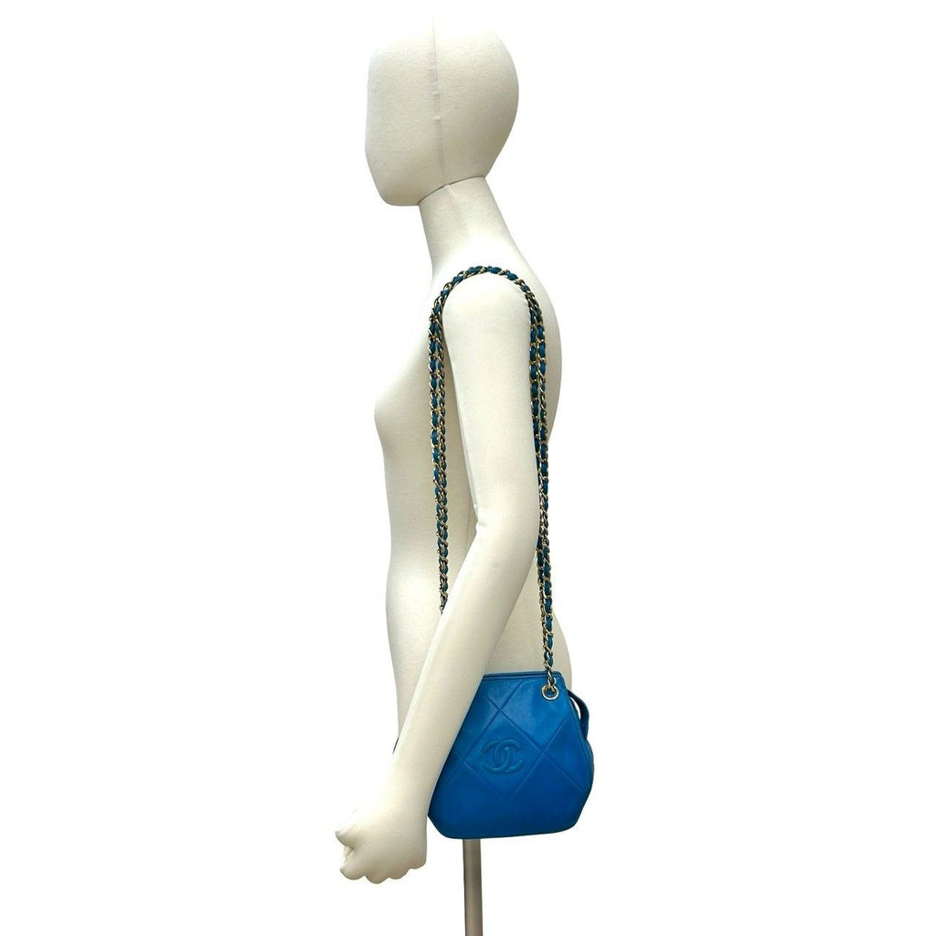 Chanel Card and CC Logo Fringe Lambskin Leather Chain Shoulder Bag Blue — view 2