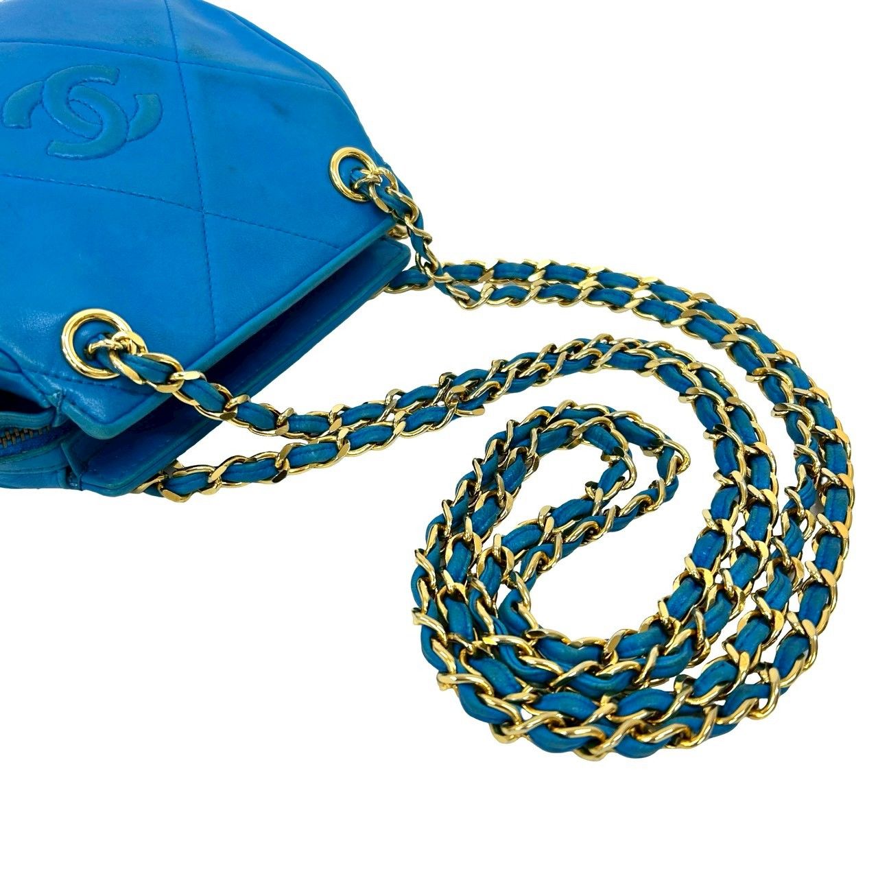Chanel Card and CC Logo Fringe Lambskin Leather Chain Shoulder Bag Blue — view 4