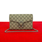 Gucci Dionysus GG Supreme Leather Chain Shoulder Bag Wallet Pochette Brown