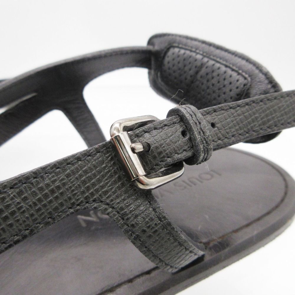 Louis Vuitton Beach Sandals Thong Leather Belt Shoes 11 Black — view 9