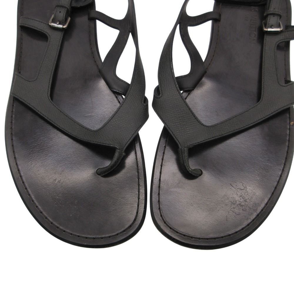 Louis Vuitton Beach Sandals Thong Leather Belt Shoes 11 Black — view 8