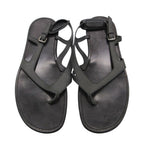 Louis Vuitton Beach Sandals Thong Leather Belt Shoes 11 Black