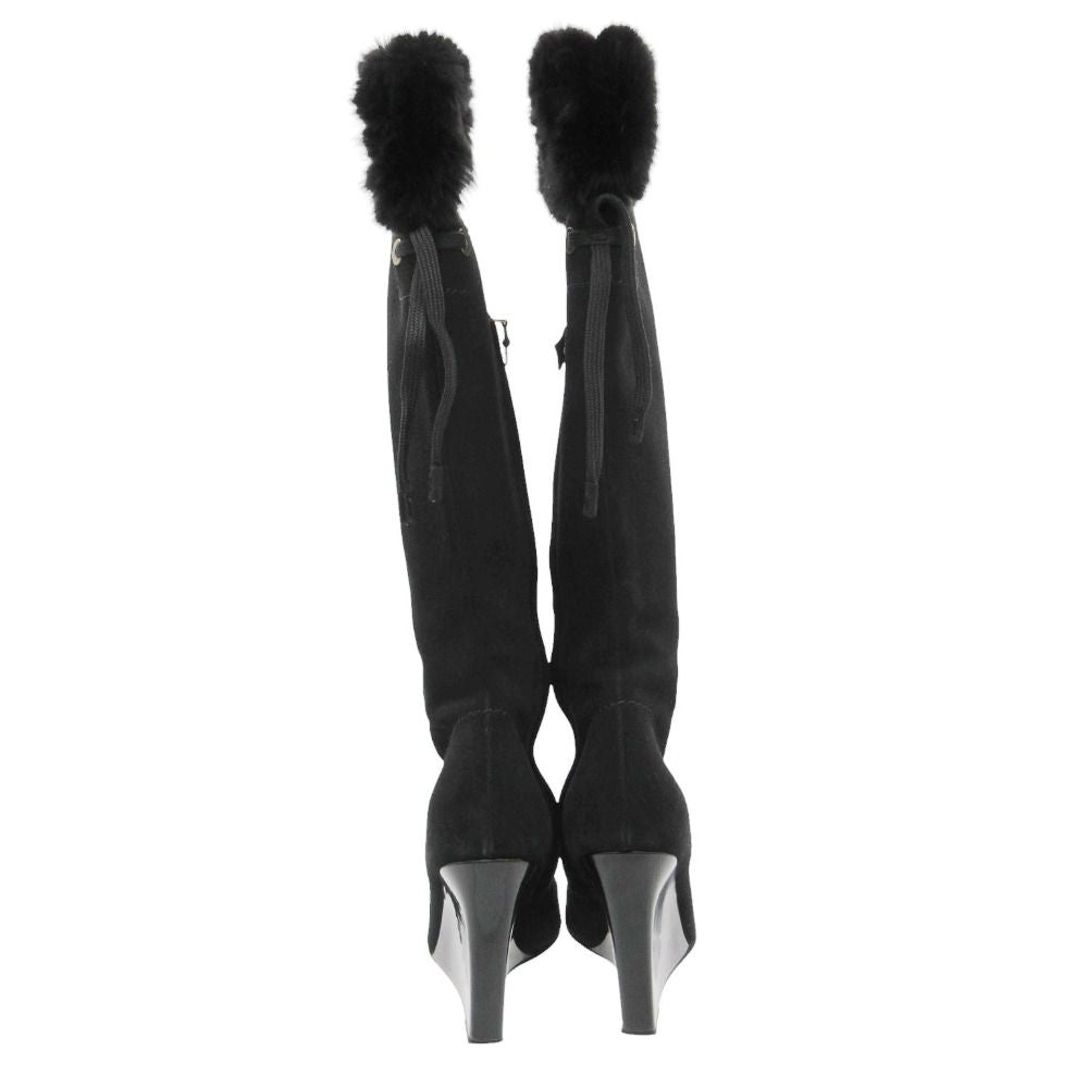 Louis Vuitton Boots Long Wedge Sole Fur Decoration Side Zip Shoes 36 Black — view 5