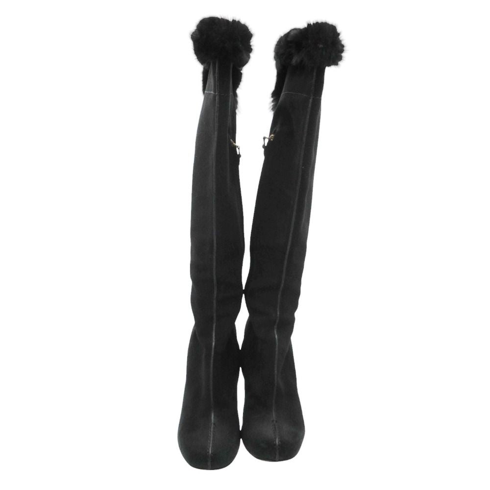 Louis Vuitton Boots Long Wedge Sole Fur Decoration Side Zip Shoes 36 Black — view 4