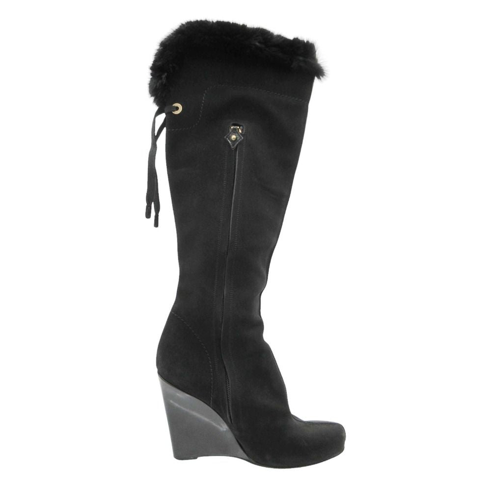 Louis Vuitton Boots Long Wedge Sole Fur Decoration Side Zip Shoes 36 Black — view 2