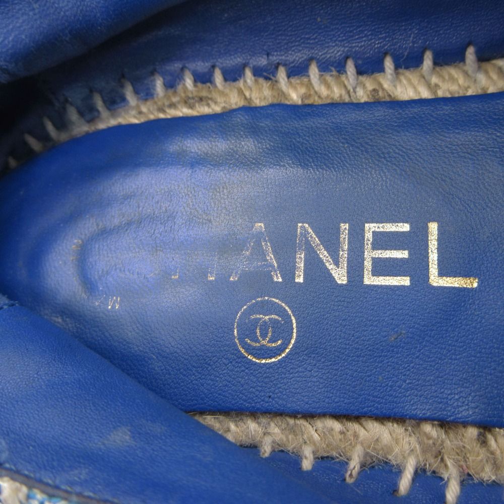 Chanel Sandals CC Logo Espadrilles Shoes Tweed Blue — view 7