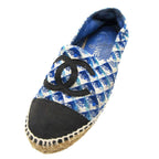 Chanel Sandals CC Logo Espadrilles Shoes Tweed Blue