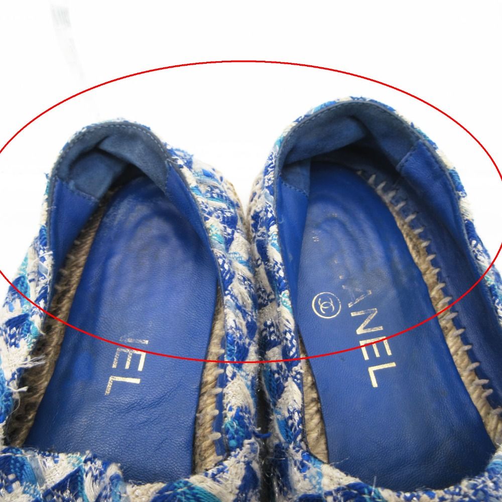 Chanel Sandals CC Logo Espadrilles Shoes Tweed Blue — view 8