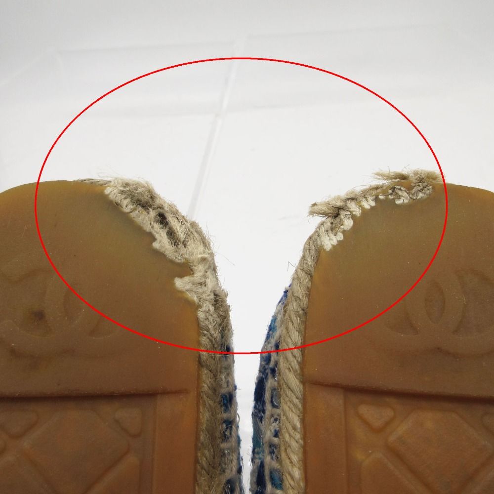 Chanel Sandals CC Logo Espadrilles Shoes Tweed Blue — view 9