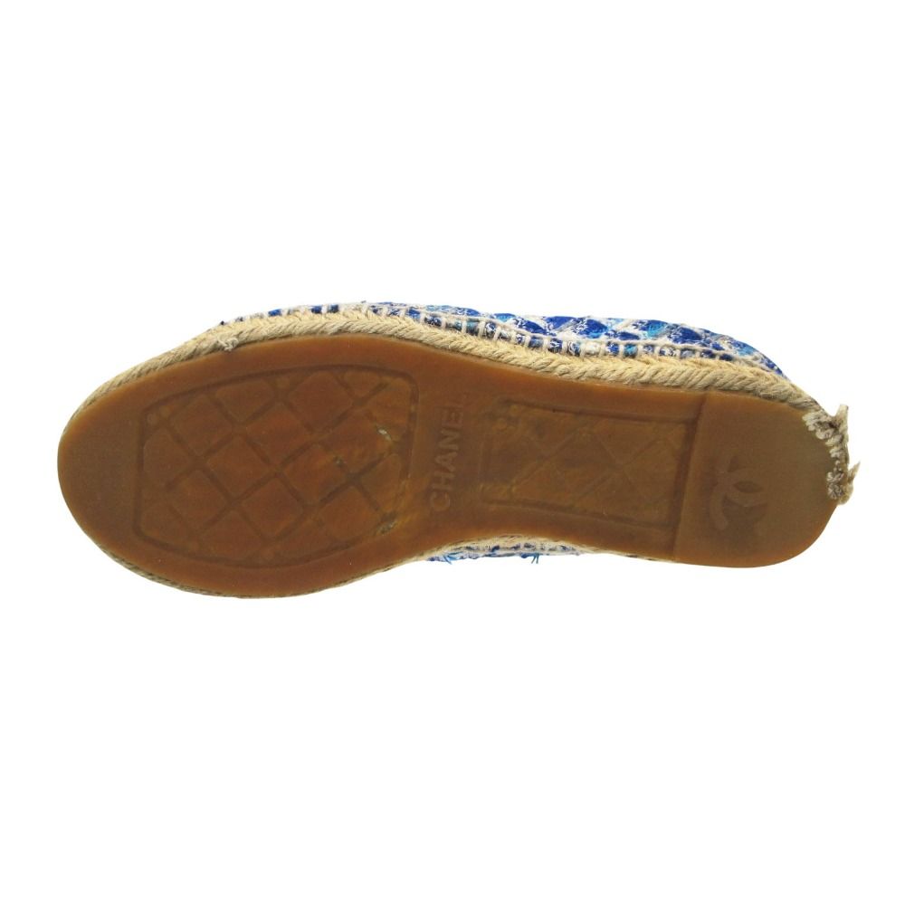 Chanel Sandals CC Logo Espadrilles Shoes Tweed Blue — view 6