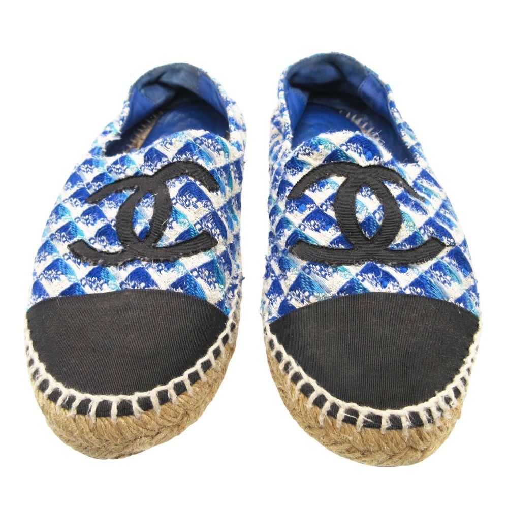 Chanel Sandals CC Logo Espadrilles Shoes Tweed Blue — view 2