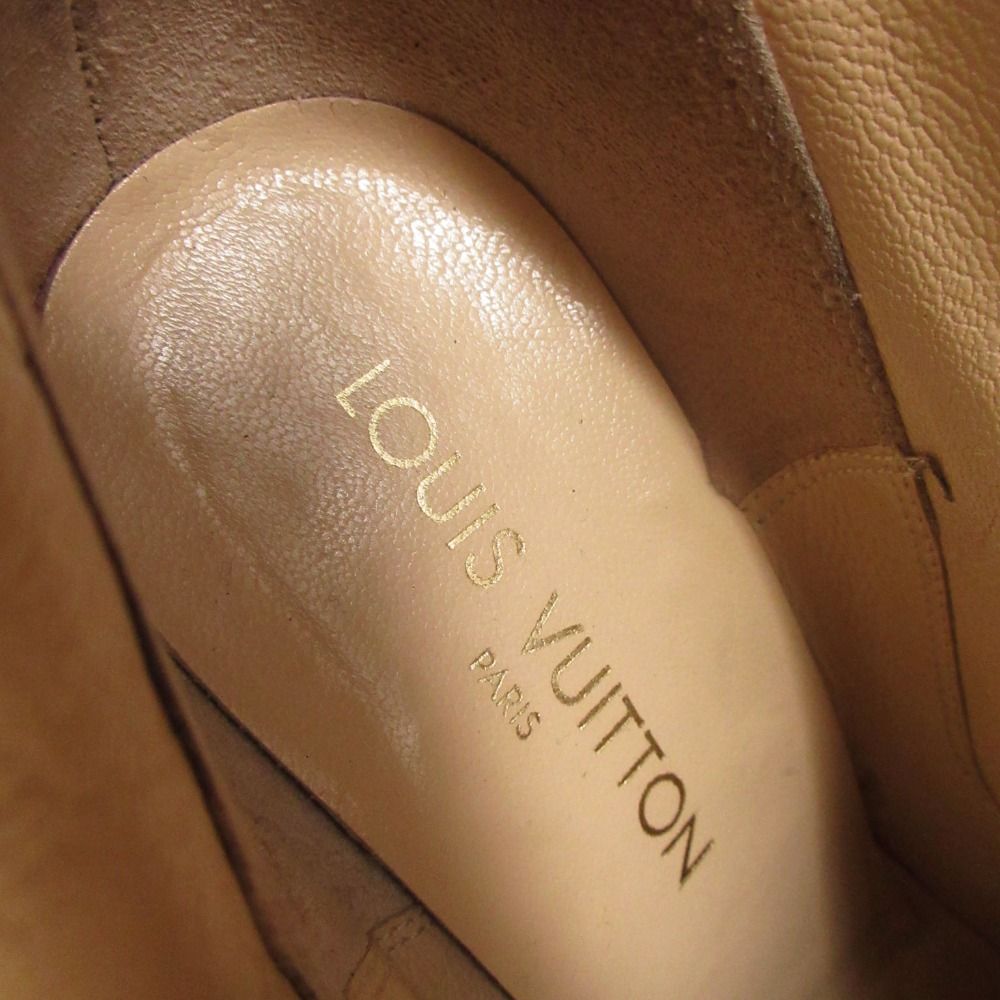 Louis Vuitton Boots Gold Buckle Leather Long Shoes Chunky Heels Side Zip Black — view 6