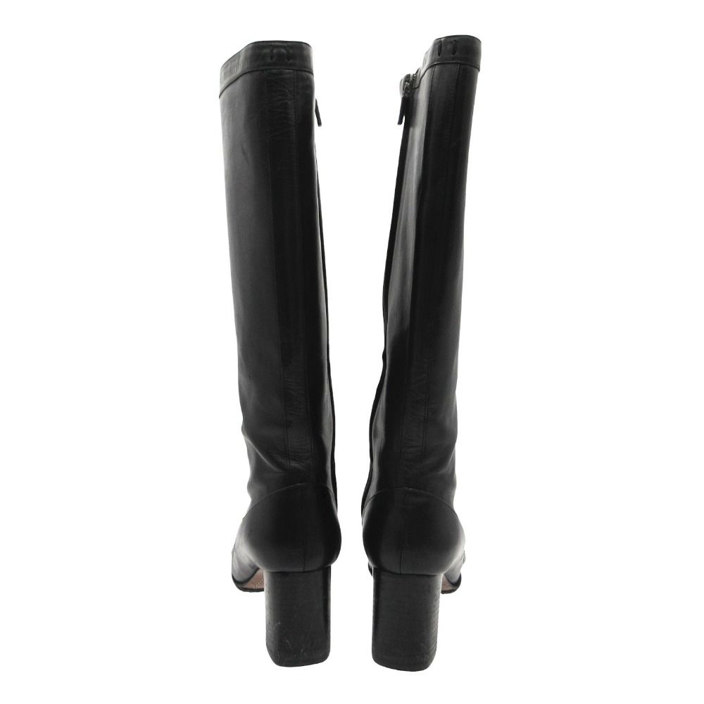 Louis Vuitton Boots Gold Buckle Leather Long Shoes Chunky Heels Side Zip Black — view 4