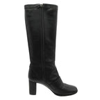 Louis Vuitton Boots Gold Buckle Leather Long Shoes Chunky Heels Side Zip Black — view 2