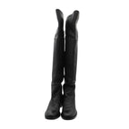 Gucci Boots Interlocking Embossed Leather Long Knee High Shoes Black — view 4