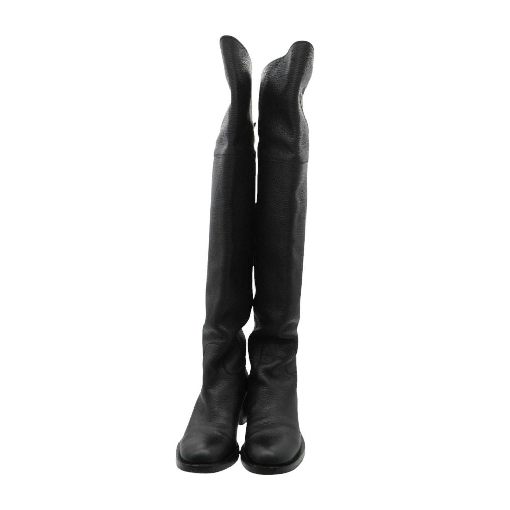 Gucci Boots Interlocking Embossed Leather Long Knee High Shoes Black — view 4