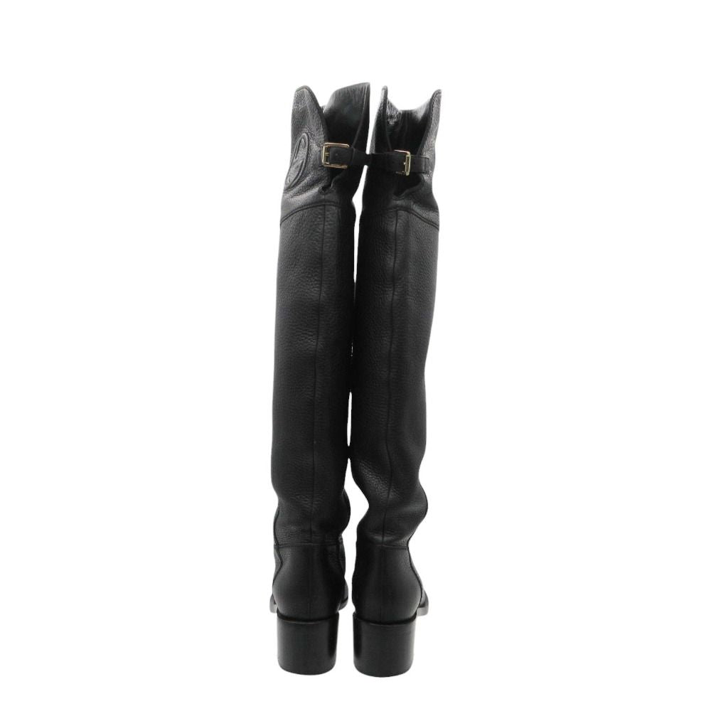Gucci Boots Interlocking Embossed Leather Long Knee High Shoes Black — view 5