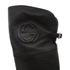 Gucci Boots Interlocking Embossed Leather Long Knee High Shoes Black — view 6