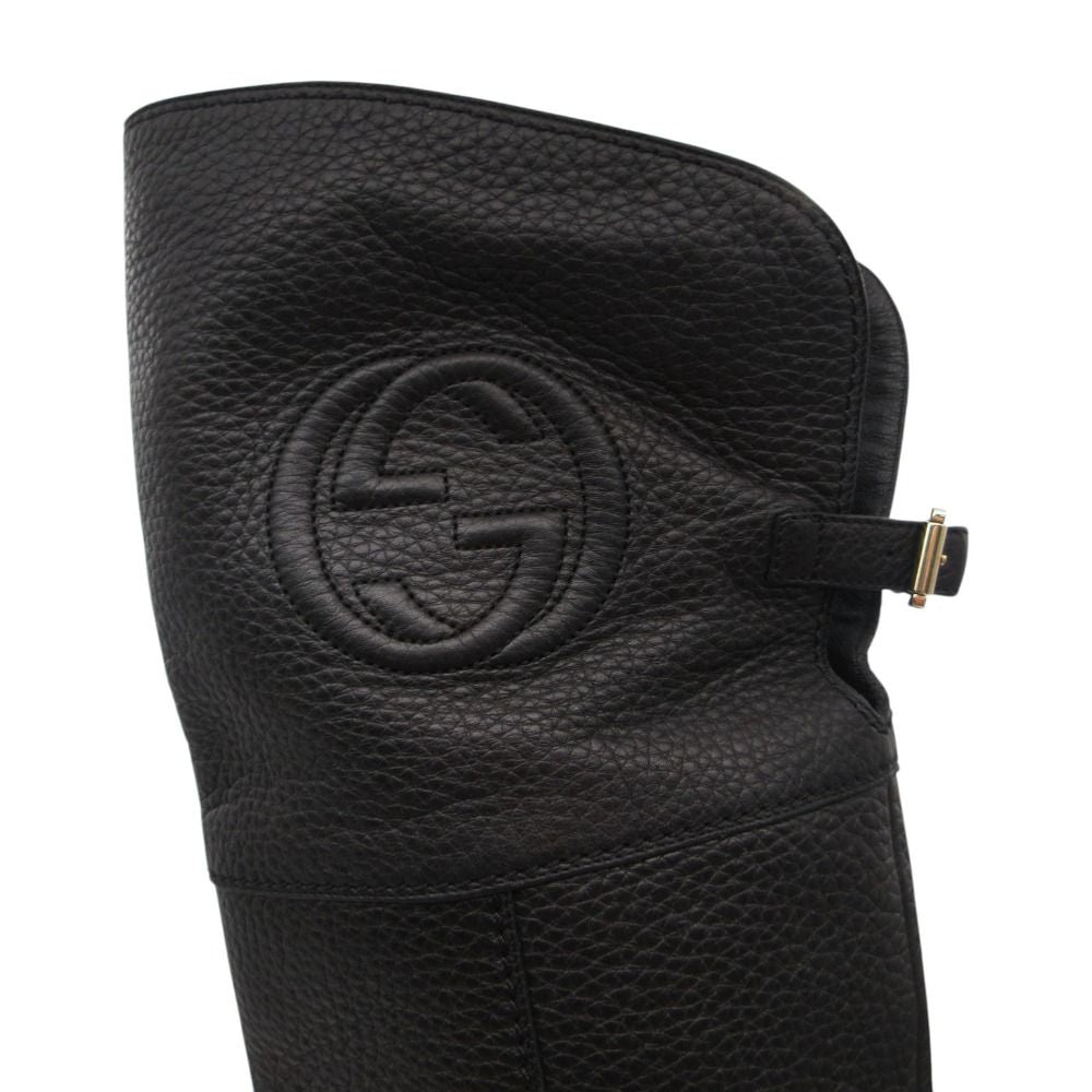 Gucci Boots Interlocking Embossed Leather Long Knee High Shoes Black — view 6