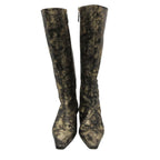 Chanel Boots CC Logo Low Heels Side Zip Long Shoes Gold — view 4
