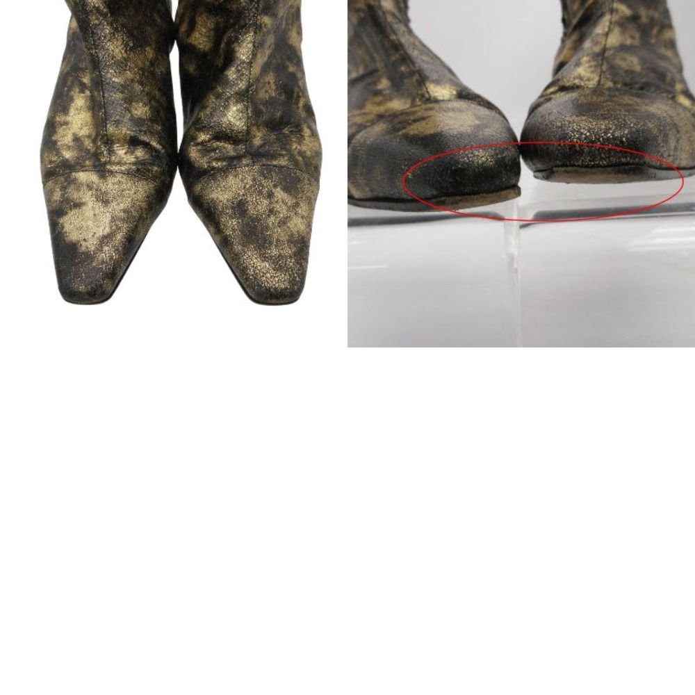 Chanel Boots CC Logo Low Heels Side Zip Long Shoes Gold — view 9