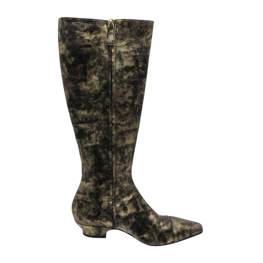 Chanel Boots CC Logo Low Heels Side Zip Long Shoes Gold — view 2