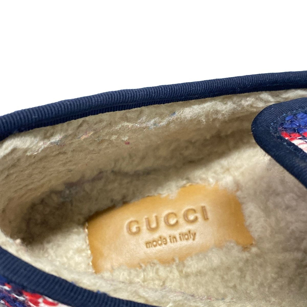 Gucci Flat Shoes 37 Horsebit Tweed Navy White Multi — view 5