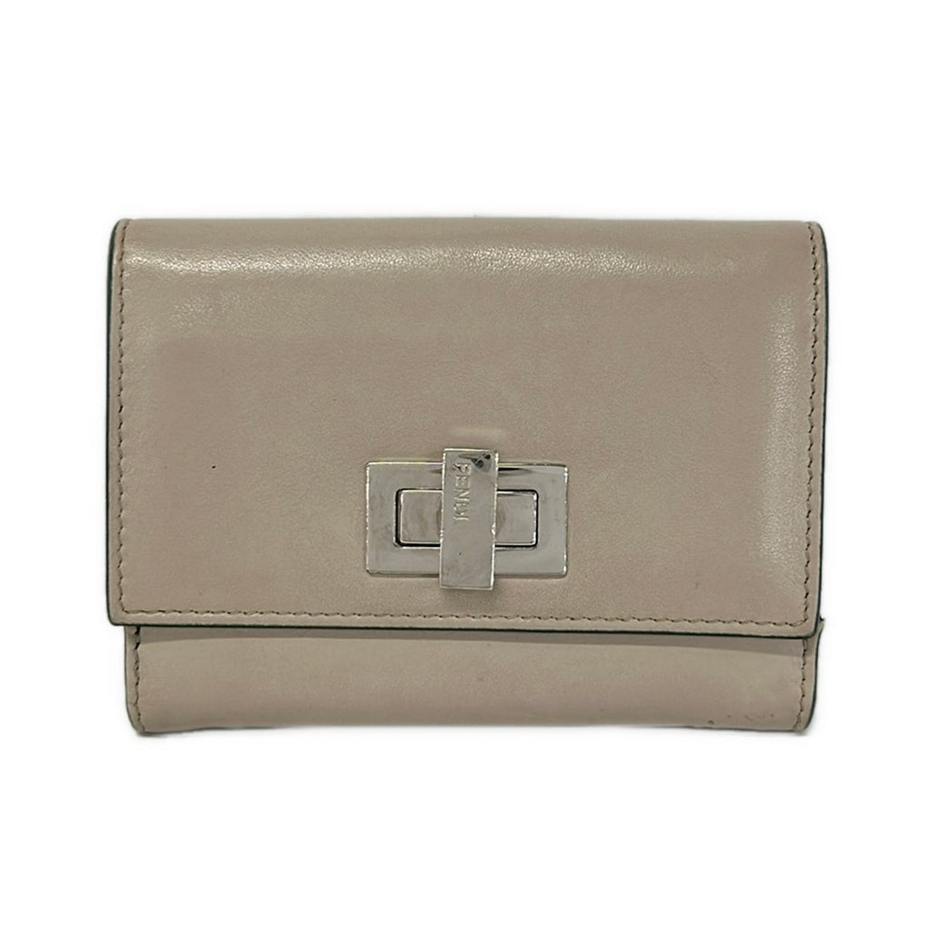 Fendi Bifold Wallet Beige Bordeaux Leather
